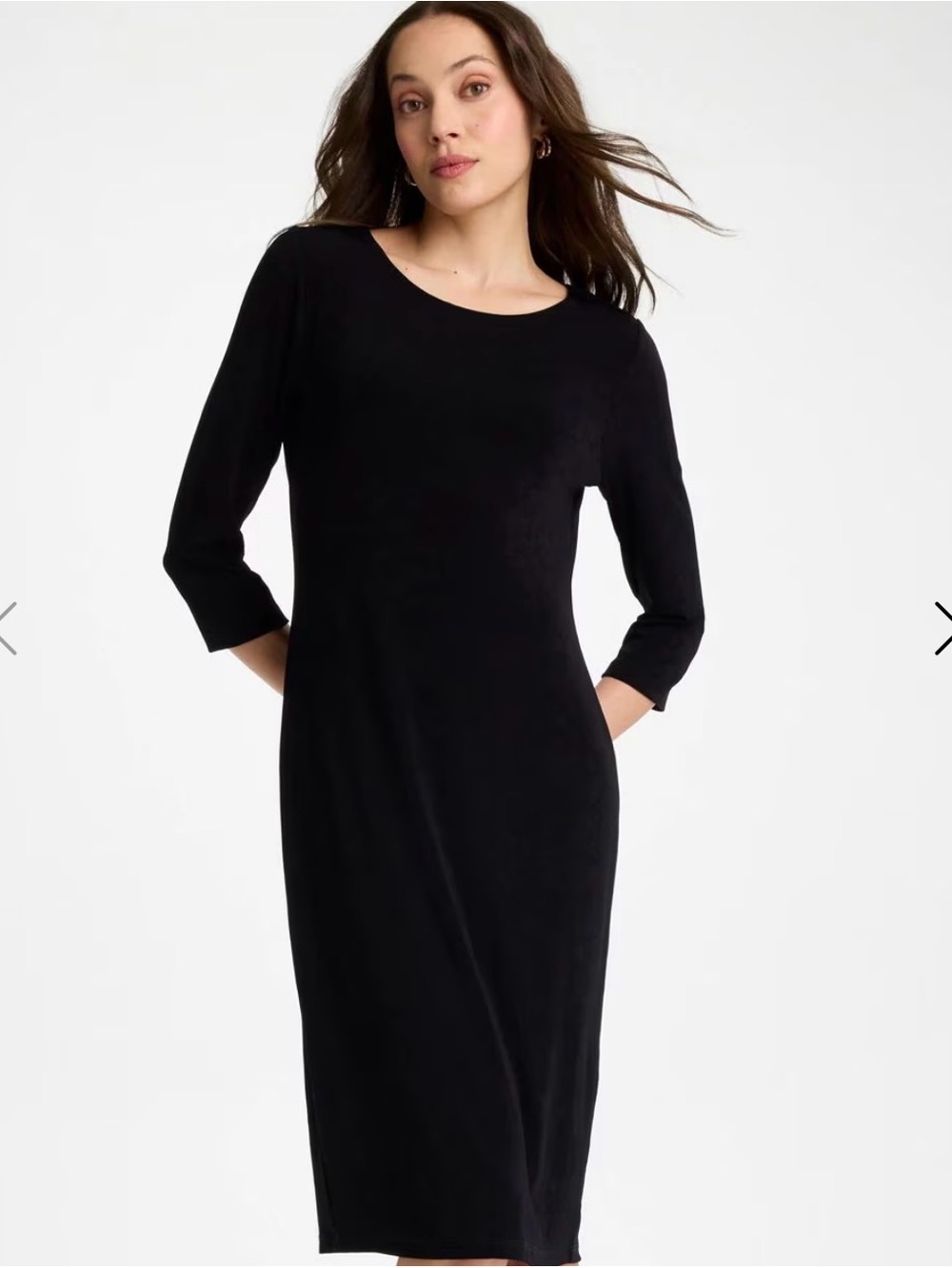 NWOT CHICOS BLACK 3/4 SLEEVE CLASSIC TRAVELERS MIDI DRESS SZ 2/12/LG
